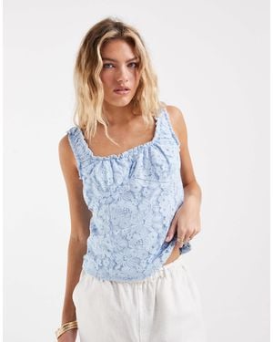 Vero Moda Gathered Neckline Lace Tank Top - Blue