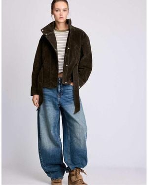 Stradivarius 100% Leren Trenchcoat Met Hoge Hals En Riem - Blauw