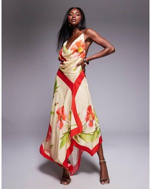 ASOS Deep Cowl Asymmetric Open Back Maxi Dress - Multicolour