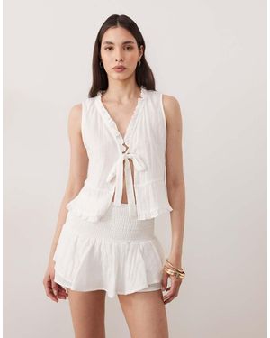 esmé studios Esmee Tie Front Beach Crop Top With Ruffle Trim - White