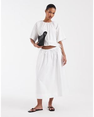 & Other Stories Cropped Cotton Blend Top With Cinch Waist - White