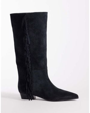 ASOS Cressida Pull On Fringe Flat Knee Boots - Black