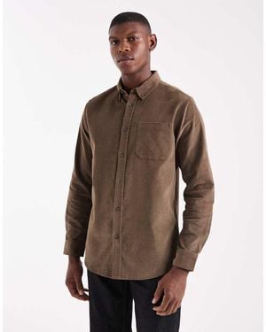 Threadbare Fine Cord Button Down Shirt - Brown