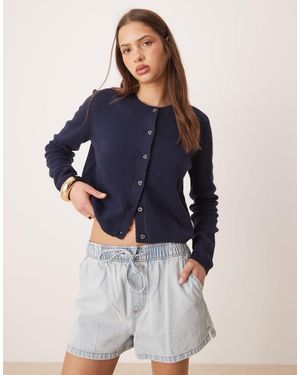 Jdy Crew Neck Cardigan With Wool - Blue