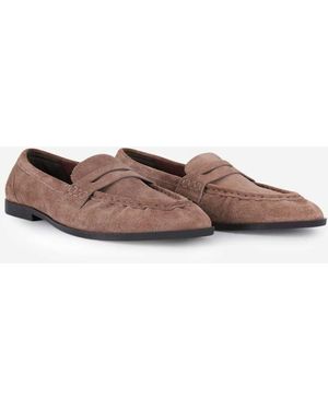 OFF THE HOOK Sienna Real Suede Loafers With Ruched Detail - Brown