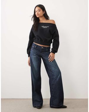 Abercrombie & Fitch Front Logo Off Shoulder Sweatshirt - Blue