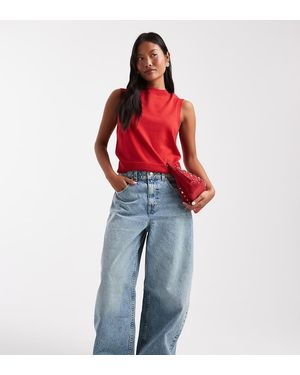 ASOS Vaqueros De Talle Alto Y Pernera Barrel Con Lavado Vintage Pálido De Asos Design Petite-Azul - Rojo