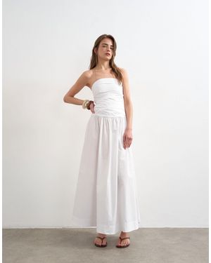 TOPSHOP Poplin Ruched Bandeau Midi Dress - White
