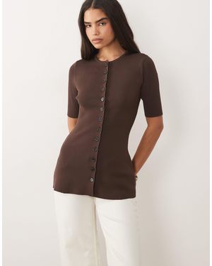 Pretty Lavish Lilah Knit Scoop Neck Longline Top - Brown