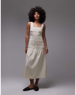 ARKET Cotton Rich Midi Dress With Smocked Bodice And Drop Waist - Grey