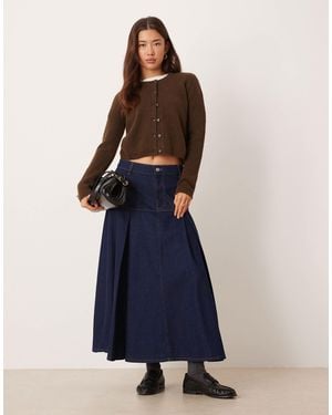 ASOS Double Pleat Denim Midi Skirt - Blue