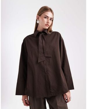 ASOS Camicia Oversize Color Cioccolato Con Cravatta - Marrone