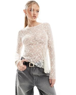 Bershka Asymmetric Lace Top - White