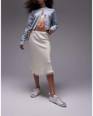 TOPSHOP Over Knee Length Bias Skirt With Lace Trim - Grey