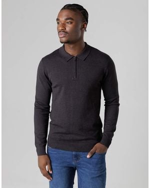 French Connection 1/2 Zip Long Sleeve Polo Shirt - Blue