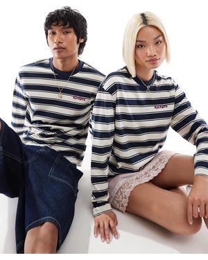 Kickers – gestreifte unisex-sweatshirt mit rundhalsausschnitt und gesticktem logo auf der brust - Blau