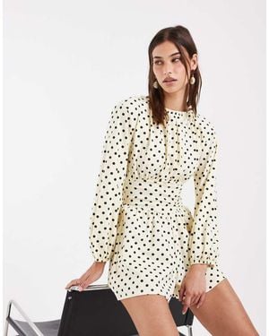 ASOS Polka Dot Cinched Waist Playsuit - Natural