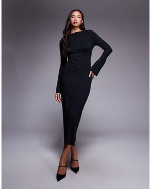 ASOS Slash Neck Fluted Sleeve Maxi Dress - Blue