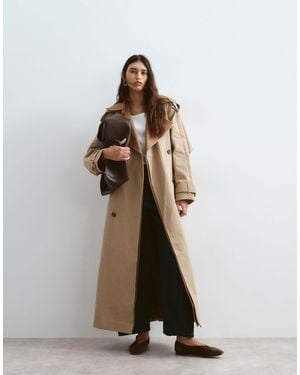 ARRANGE Two Tone Lapel Double Breasted Trench Coat - Natural