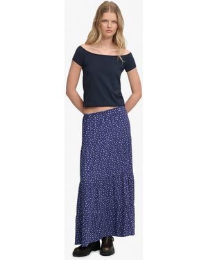 Superdry Woven Tiered Maxi Skirt - Blue