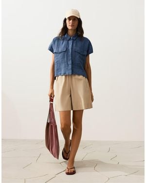 Oysho 100% Linen Striped Shirt With Pockets - Blue