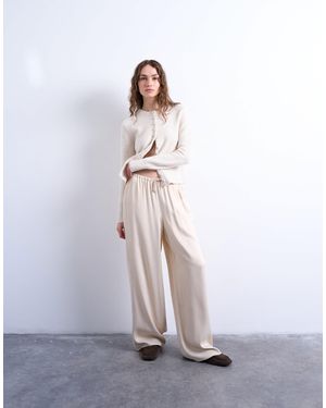 TOPSHOP Satin Tie Waist Wide Leg Trouser - White
