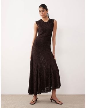 Mango Lace Sleeveless Asymmetric Hem Maxi Dress - Brown