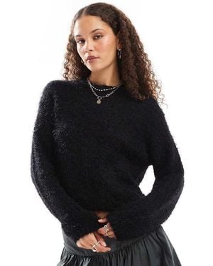 Noisy May Crew Neck Fuzzy Knit Jumper - Black