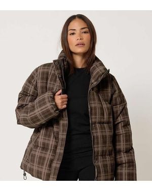 PixieGirl Petite Check Puffer Coat - Brown