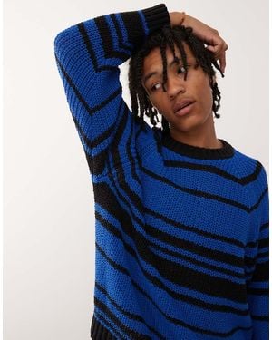 Weekday Jersey Azul Extragrande A Rayas De Punto Calado De