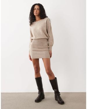 Cotton On Robe tunique en maille à manches longues et épaules dénudées en coconut - Neutre