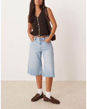 Abercrombie & Fitch Bermuda long en jean à taille mi-haute - clair délavé - Bleu