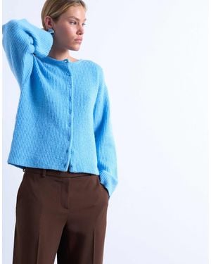 TOPSHOP Knitted Easy Ribbed Relaxed Cardigan - Blue
