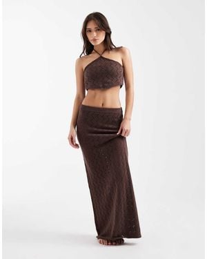 4th & Reckless Cotton Rich Zig Zag Knit Maxi Beach Skirt - Brown