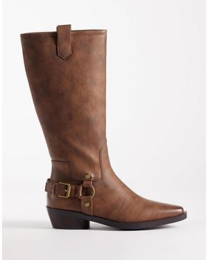 Glamorous Western Knee Boots - Brown