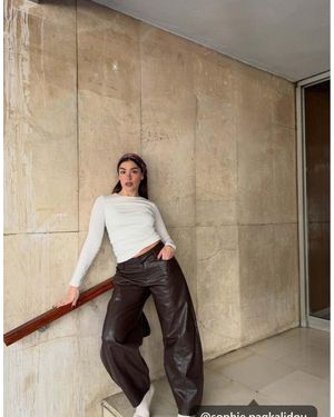 Stradivarius Barrel Broek Met Leerlook - Blauw