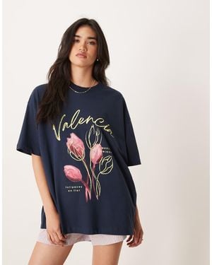 ASOS Oversized T-shirt With Valencia Flower Graphic - Blue