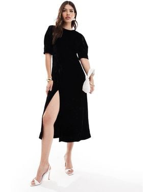 & Other Stories Velvet Midaxi Dress With Keyhole Back And Thigh Split - Black