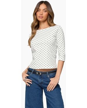 Edikted Lela Polka Dot Three-Quarter Sleeve Top - White