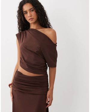 ASOS Floaty Off Shoulder With Cinched Waist Co-ord Top - Brown
