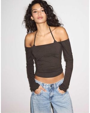 Stradivarius Long Sleeve Halter Neck T-Shirt - Black
