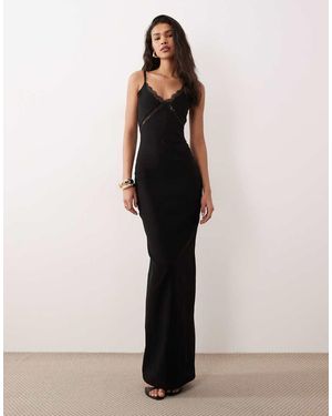Vesper Vestido Largo De Tirantes De Bengalina Con Ribete De Encaje De - Neutro