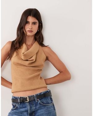 ASOS Ribbed Cowl Neck Halter Knitted Top - Blue