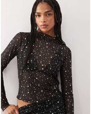 Noisy May Lettuce Edge Mesh Top Co-ord - Black