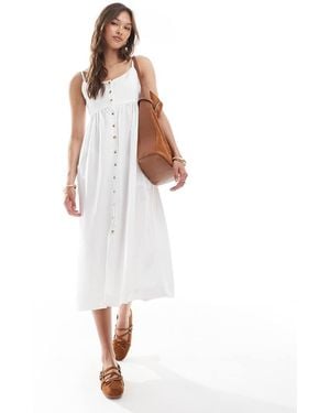 Brave Soul Button Down Strappy Midi Dress - White