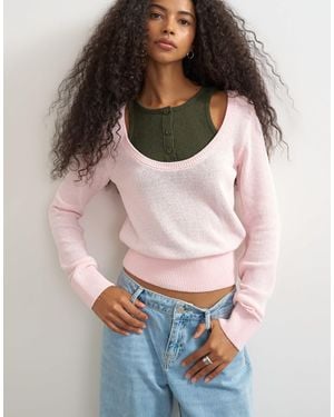TOPSHOP Gestrickter henley-pullover mit doppelter lage - Mehrfarbig