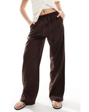 Bershka Tie Waist Wide Leg Linen Pants - Black