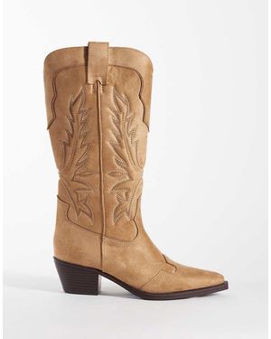 ASOS Celestine Flat Cowboy Knee Boots - Brown