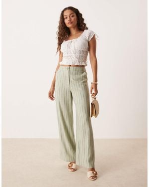 ASOS Asos Design Petite Relaxed Straight Leg Pants With Linen - Natural