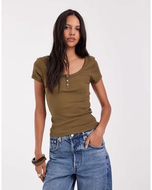 ASOS Ribbed Scoop Neck Henley Baby Tee - Blue